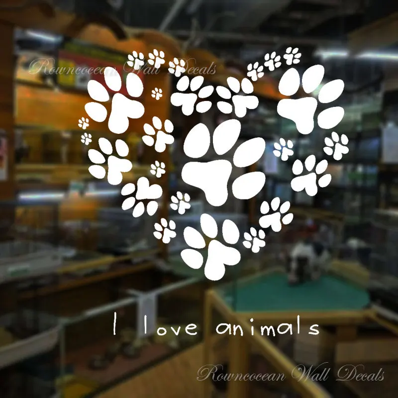 Настенная виниловая наклейка I Love Animal с изображением кошек и собачьих лап | Дом