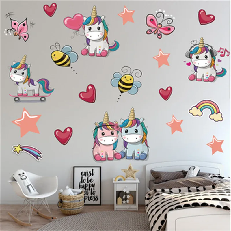 Наклейки на стену с изображением пчелы Единорога милые животные настенные