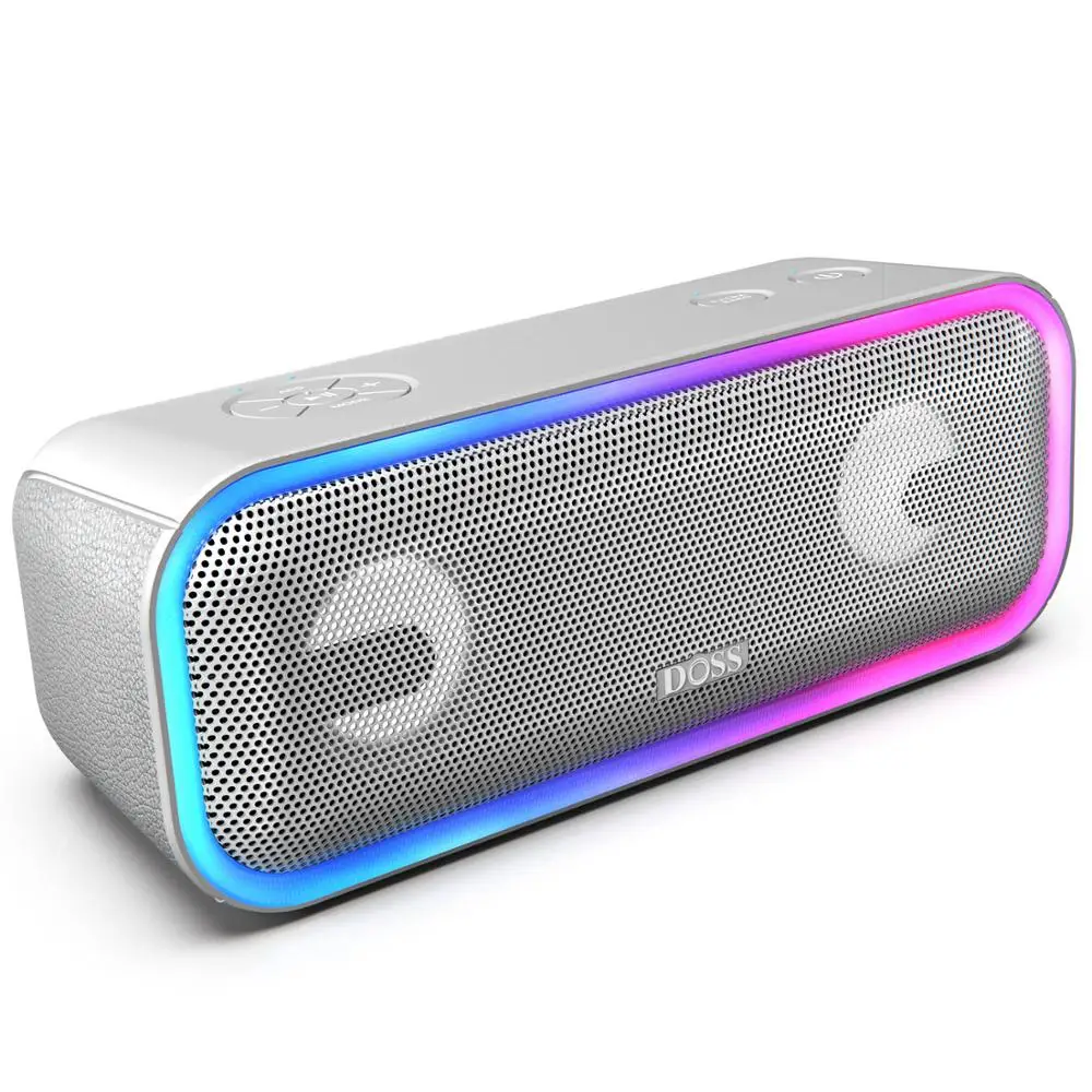 DOSS SoundBox Pro+ TWS беспроводной bluetooth-динамик 24 Вт впечатляющий звук с глубокими басами смешанные цветные огни настоящий стерео звук - Цвет: Белый