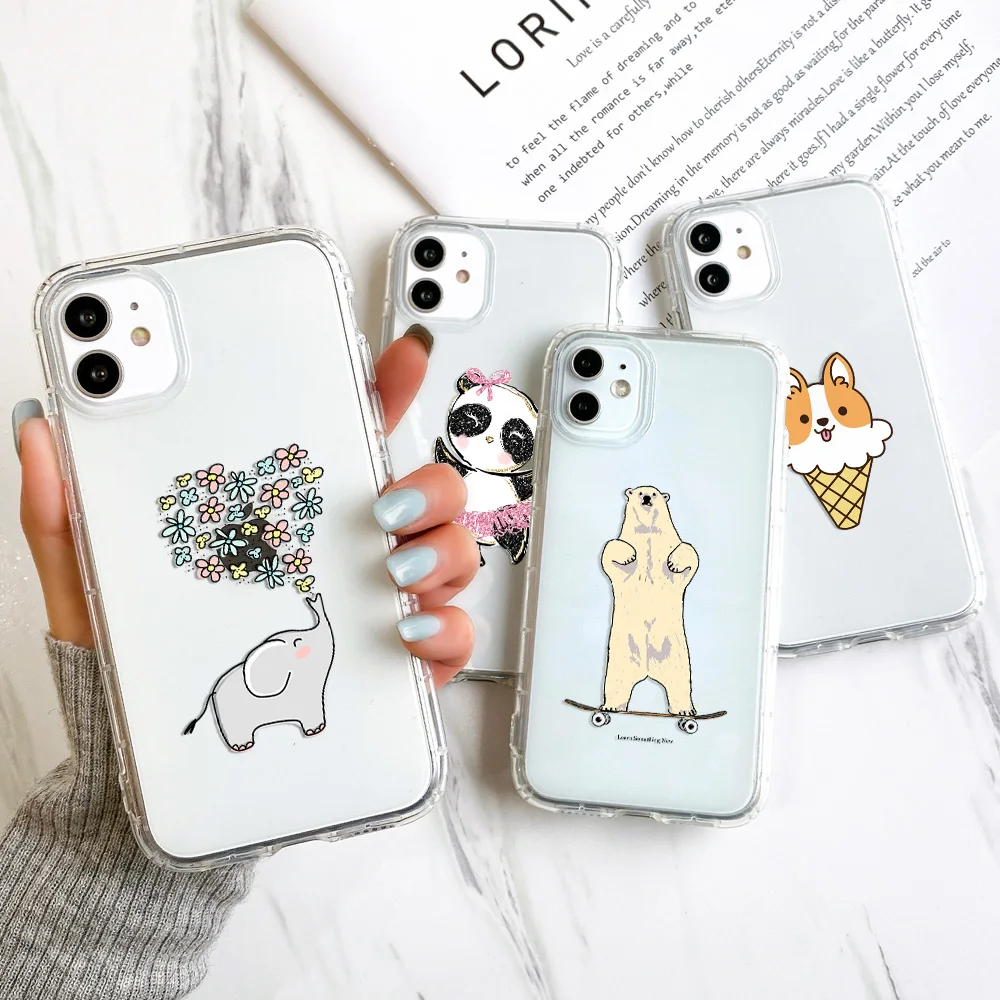 

Cute Animals Case For iPhone 12 Mini X XR XS MAX 11 12 Pro Max SE 2020 7 Plus 8 Plus 6S Case Cartoon Clear Soft TPU Cover Shell