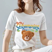 summer womens personality bear print t shirt womens top round neck ladies t shirt all match comfortable white short sleeve
