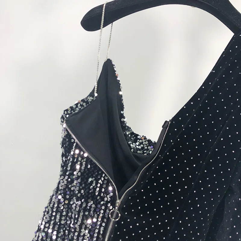 Пикантное лоскутное платье Cakucool с открытыми плечами и блестками V-образным