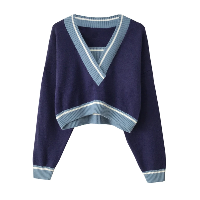 Женский трикотажный пуловер с V-образным вырезом и длинным рукавом | Женская