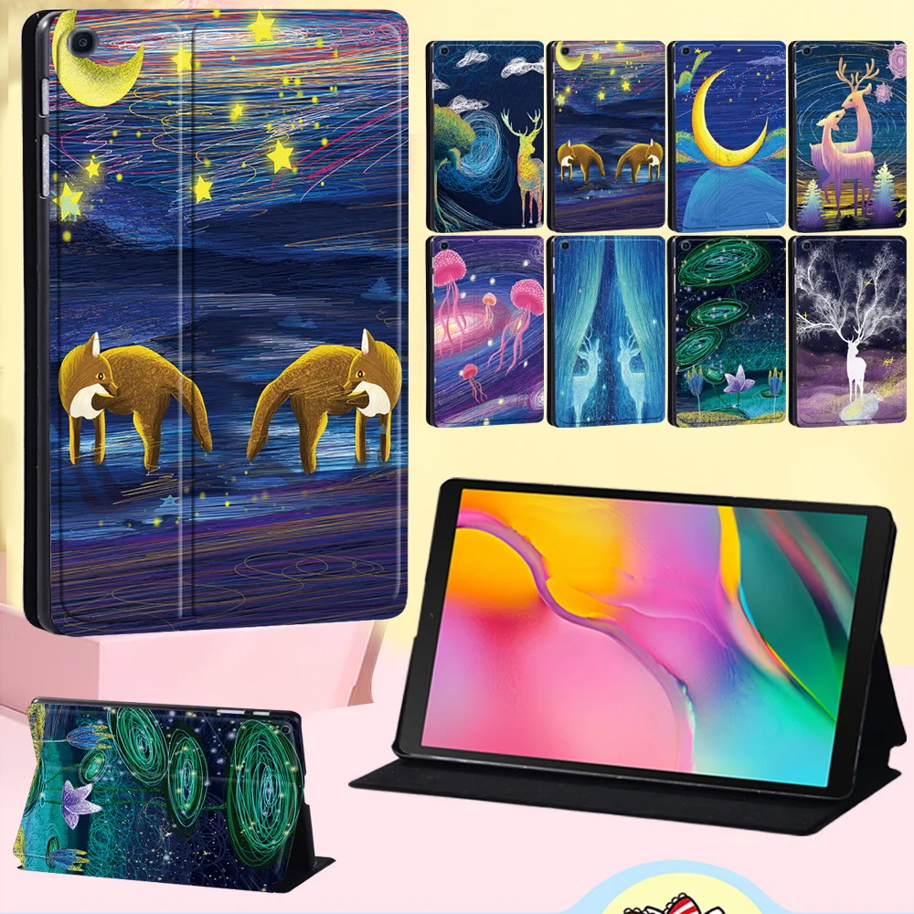 

For Samsung Galaxy Tab S5e T720 T725 Tablet Case for Tab S7 T870 T875/Tab S4 T830 T835 Painting Leather Stand Cover Case+ Stylus