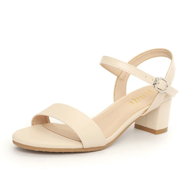 

2021 Summer All-Match Female Sandal Block Heels Open Toe Buckle Clear Shoes Med Girls Chunky Peep New Comfort High Medium Beige