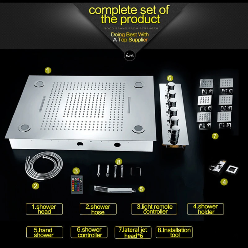 Роскошный встраиваемый потолочный светодиодный комплект для душа 600*800 мм 3
