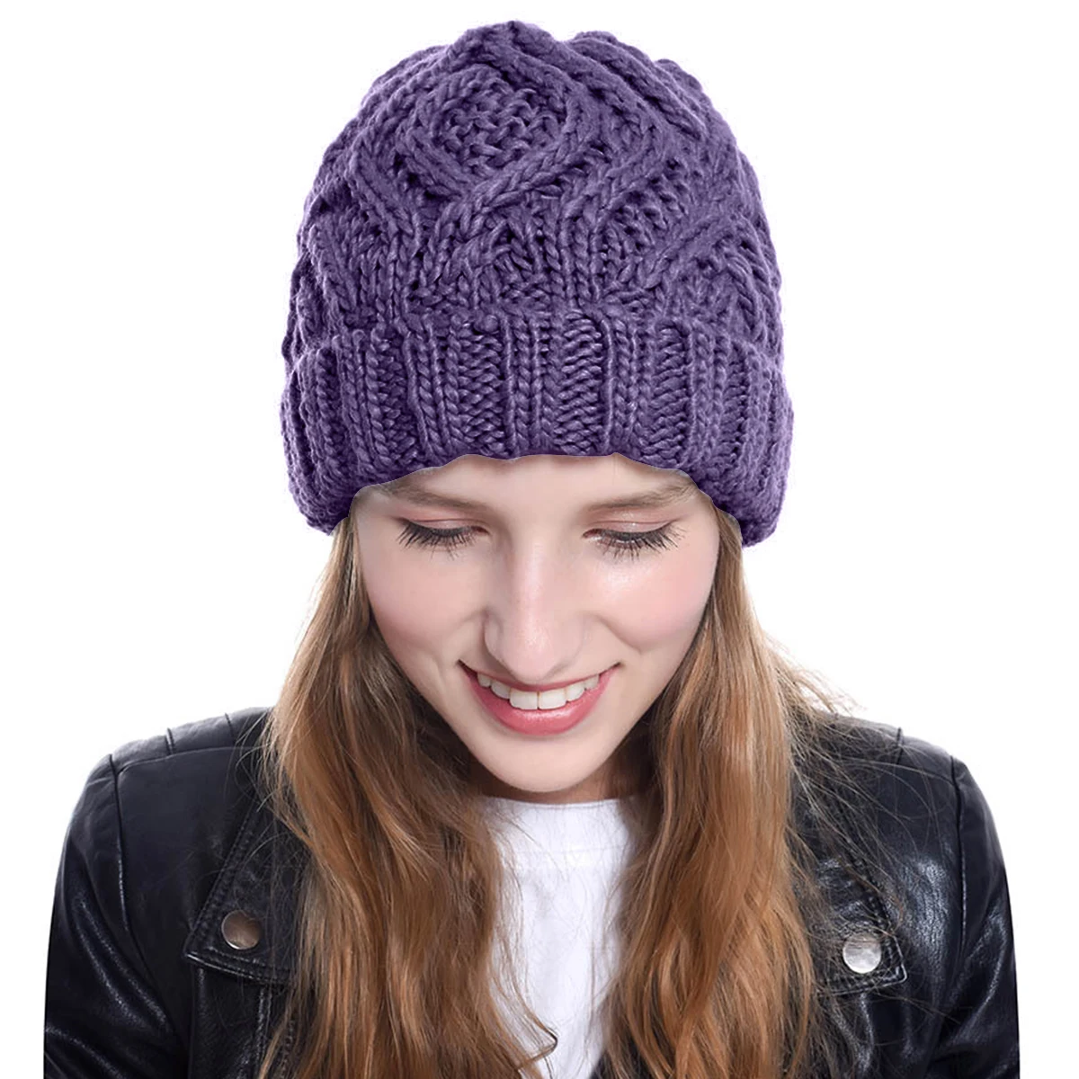 Простой женский зимний теплый вязаный крючком Шапка мягкая шапка шапки для