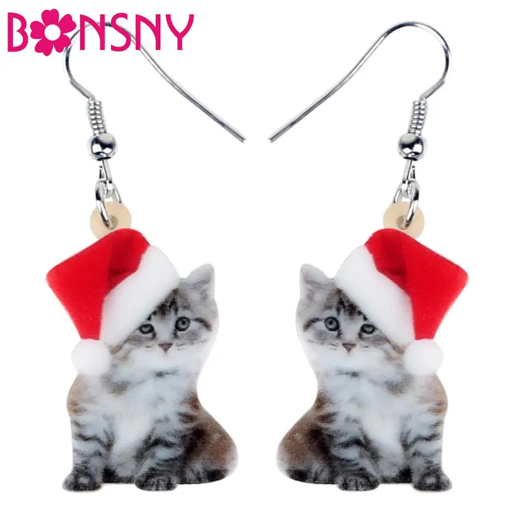 Bonsny акриловые рождественские милые серьги подвески в форме капли с изображением