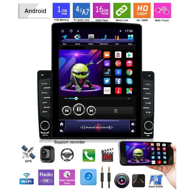 9.7 Inch Vertical Sn 1Din Quad Core Android 9.1 Hd 2.5D 2Gb+32Gb Car Mp5 Player Bt Stereo Fm Radio Gps Navigation | Автомобили и