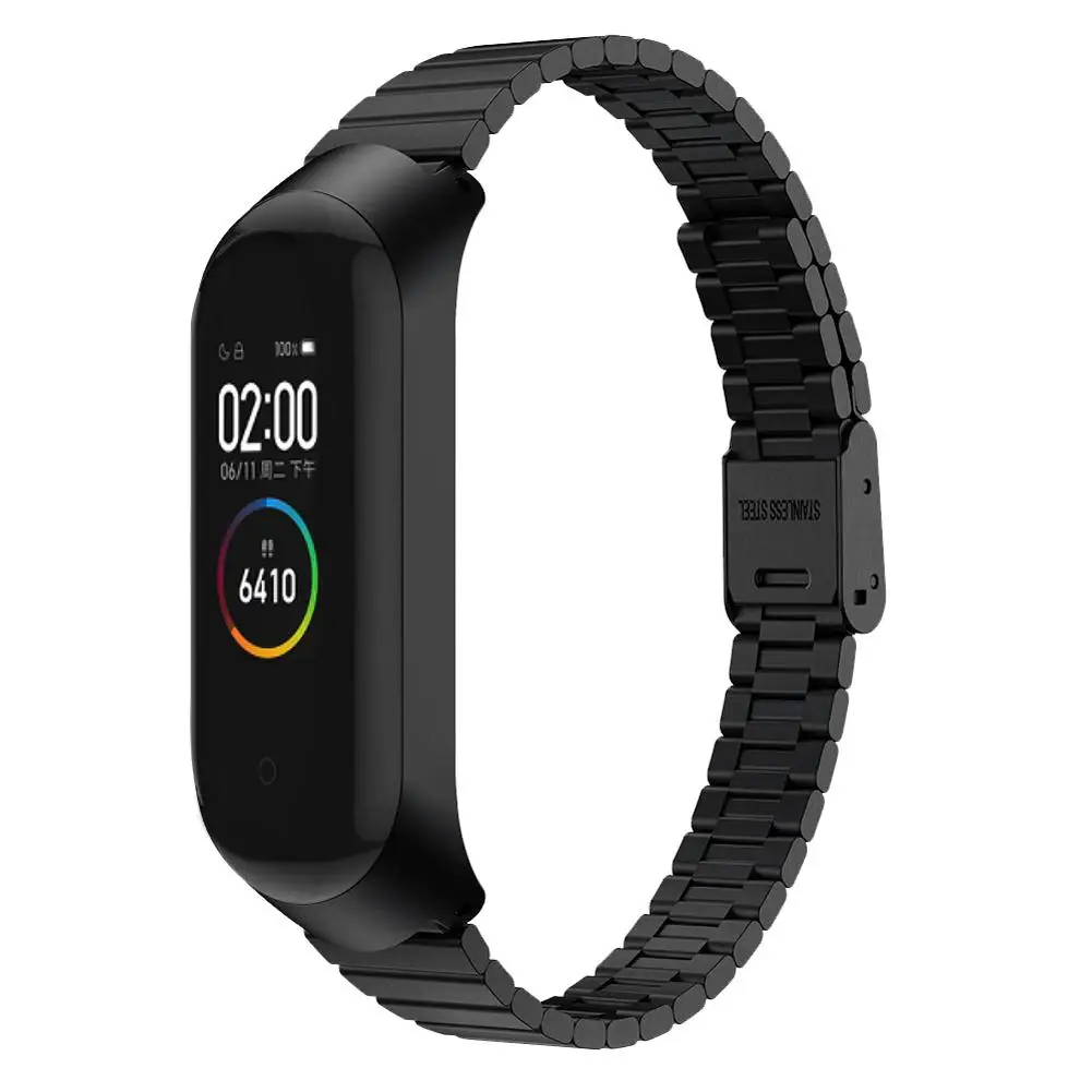 Black Для Xiaomi Mi Band 4 фитнес-трекер цветной металлический ремешок корпус из нержавеющей стали модные сменные браслеты - Цвет: Black