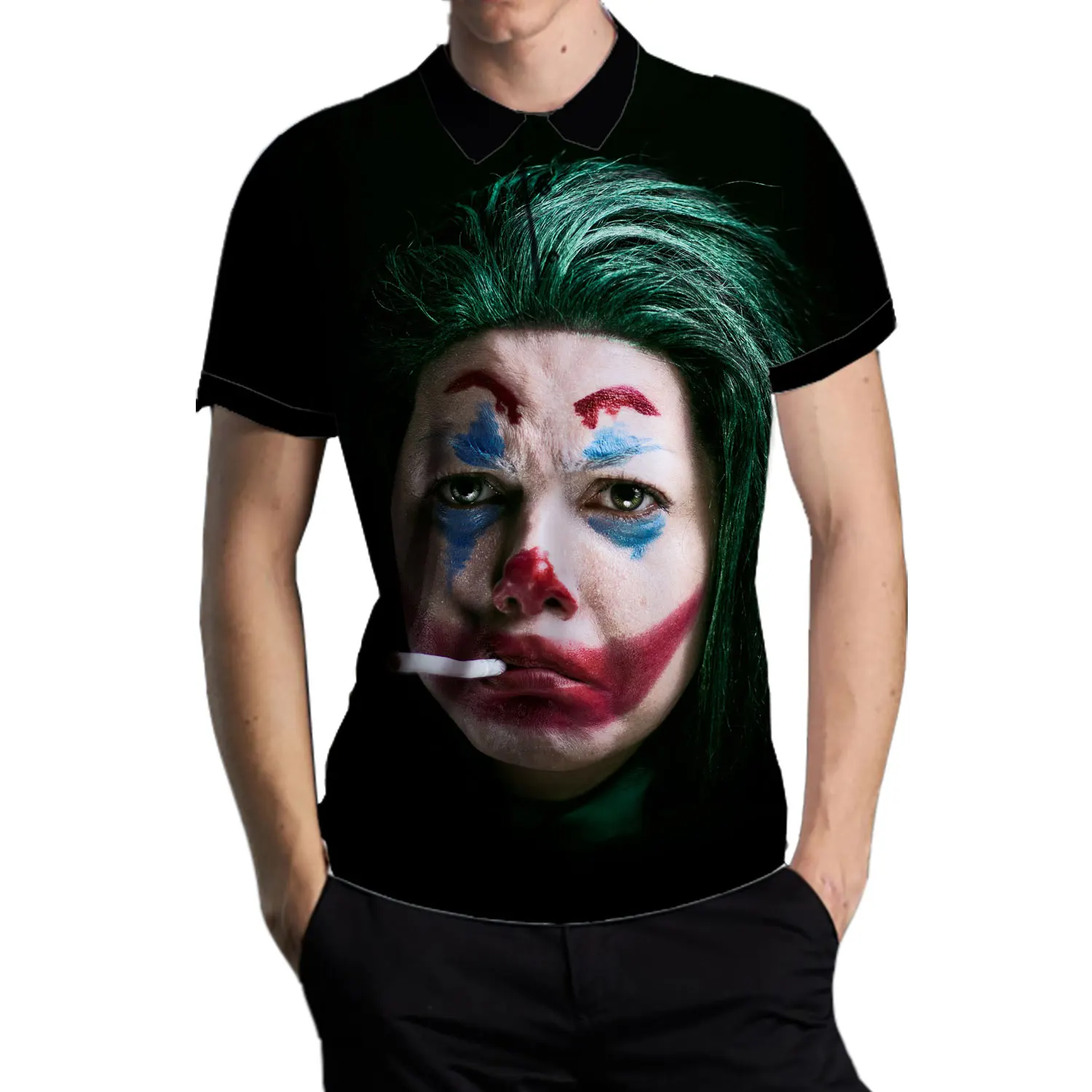 

SONSPEE 3D Horror Clown Face Business Casual Printed POLO Shirt Summer Men's Breathable Large Size Customized T-shirt Fashion Me