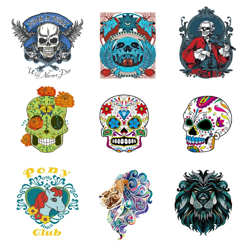 

Iron-on Transfers for Clothing Patches for Clothes Thermo Stickers Diy Skull Patch Flex Fusible Transfer Vinyl Adhesive Stripe F