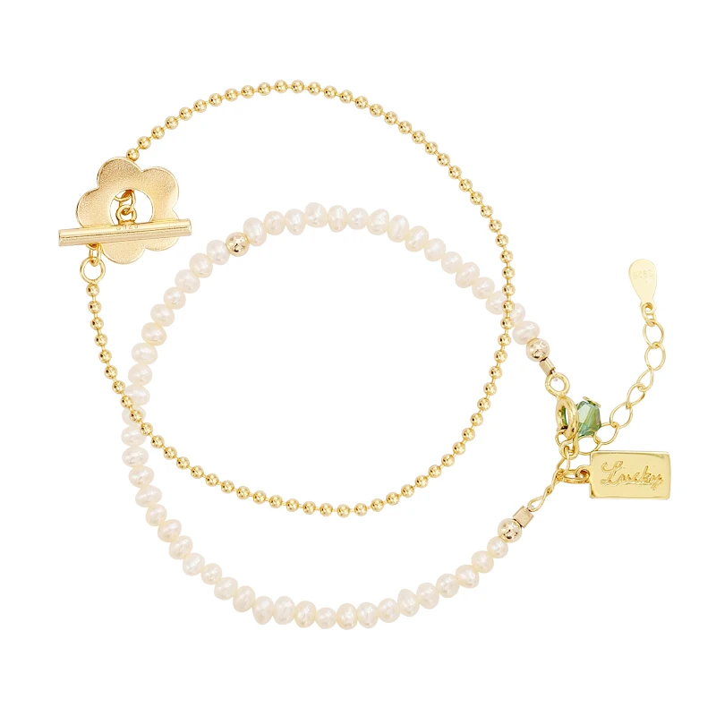 Женский браслет из двух частей элегантный классический с натуральным жемчугом и