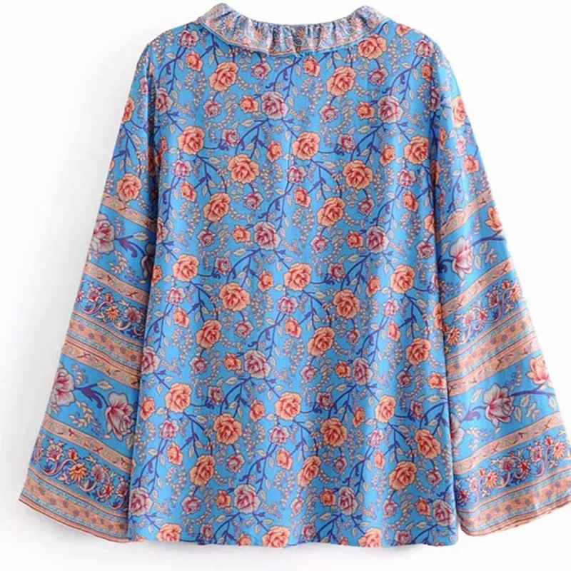 Цветочный принт Топы с длинным рукавом Блузка элегантная женская Свободная