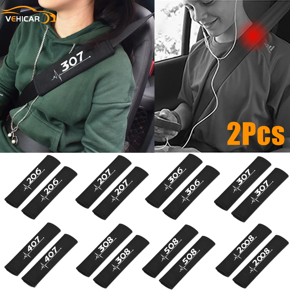 

VEHICAR 2Pcs Car Seat Belt Cover Car Safety Belt Pad For 2008 308 206 207 307 3008 508 Cotton Safety Belt Pads For Vehicle