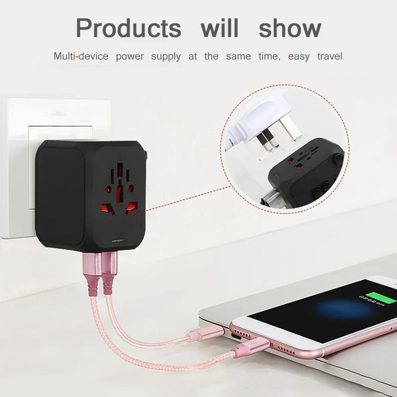Все-в-одном Международный туристический переходник 4 Порты USB 8 отверстий розетка