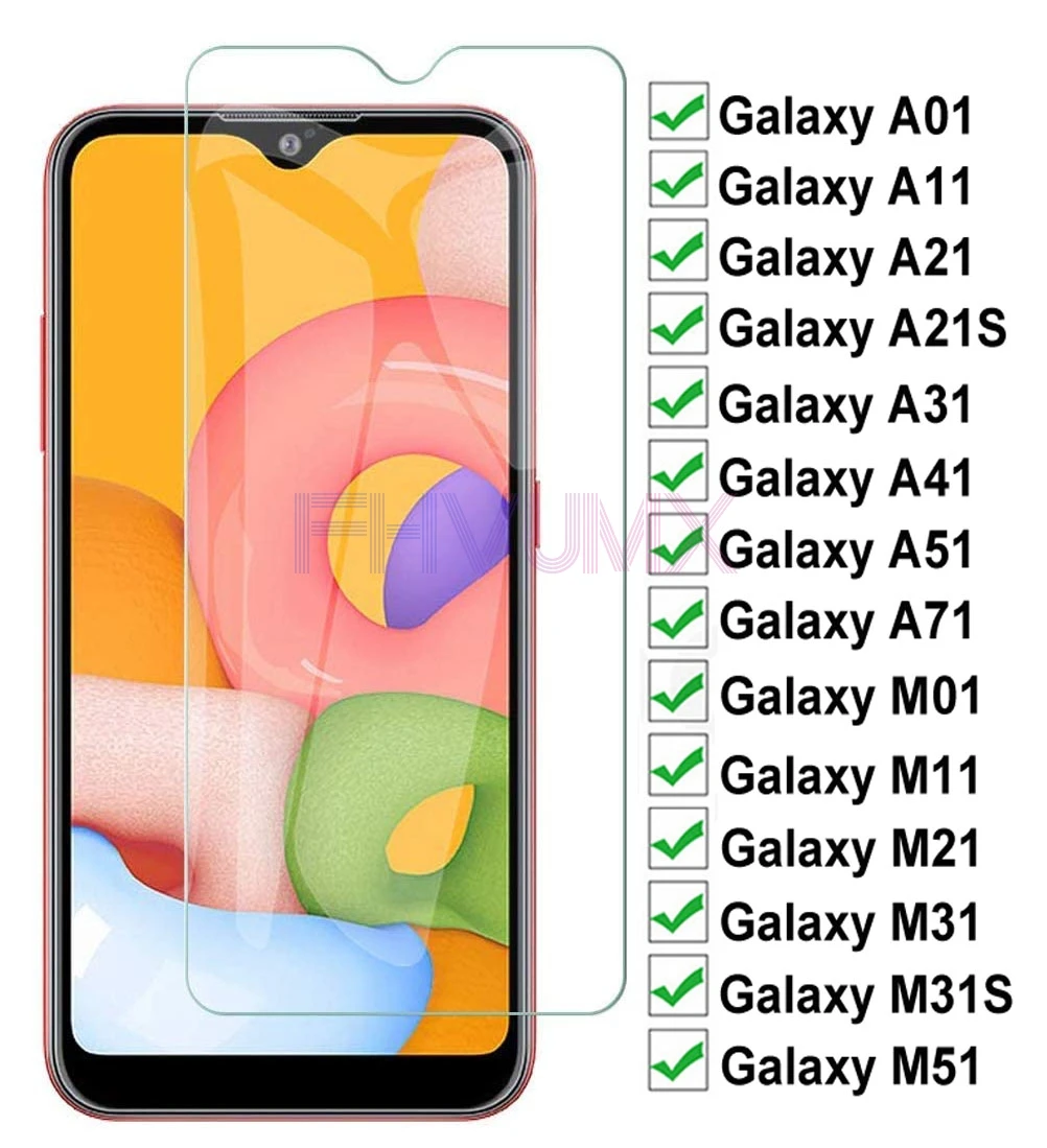 Закаленное стекло 9H для Samsung Galaxy A01 A11 A21 A31 A41 A51 A71 Защитное экрана M01 M11 M21 M31 M51