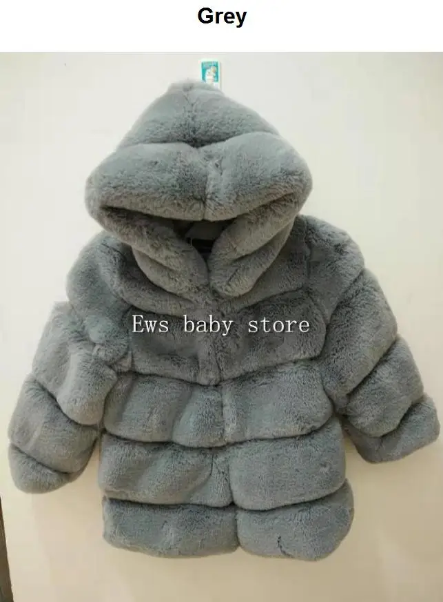 2-8 year Children's Faux Fur Coat Imitation Rex Rabbit Fur Girls Thicker kids Clothing Baby Winter warm Hooded Overcoat Y13
