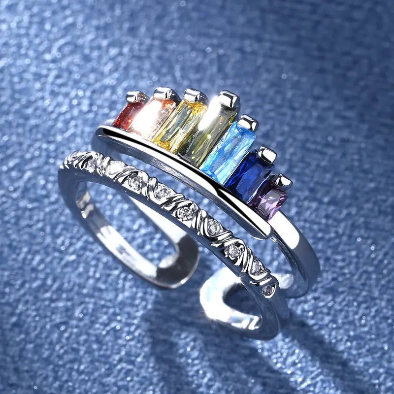 

2021 New Crown Rainbow Ring for Women Fashion Crystal Luxury Cz Adjustable Opening Rings Finger Accessories Party Charm Jewelry
