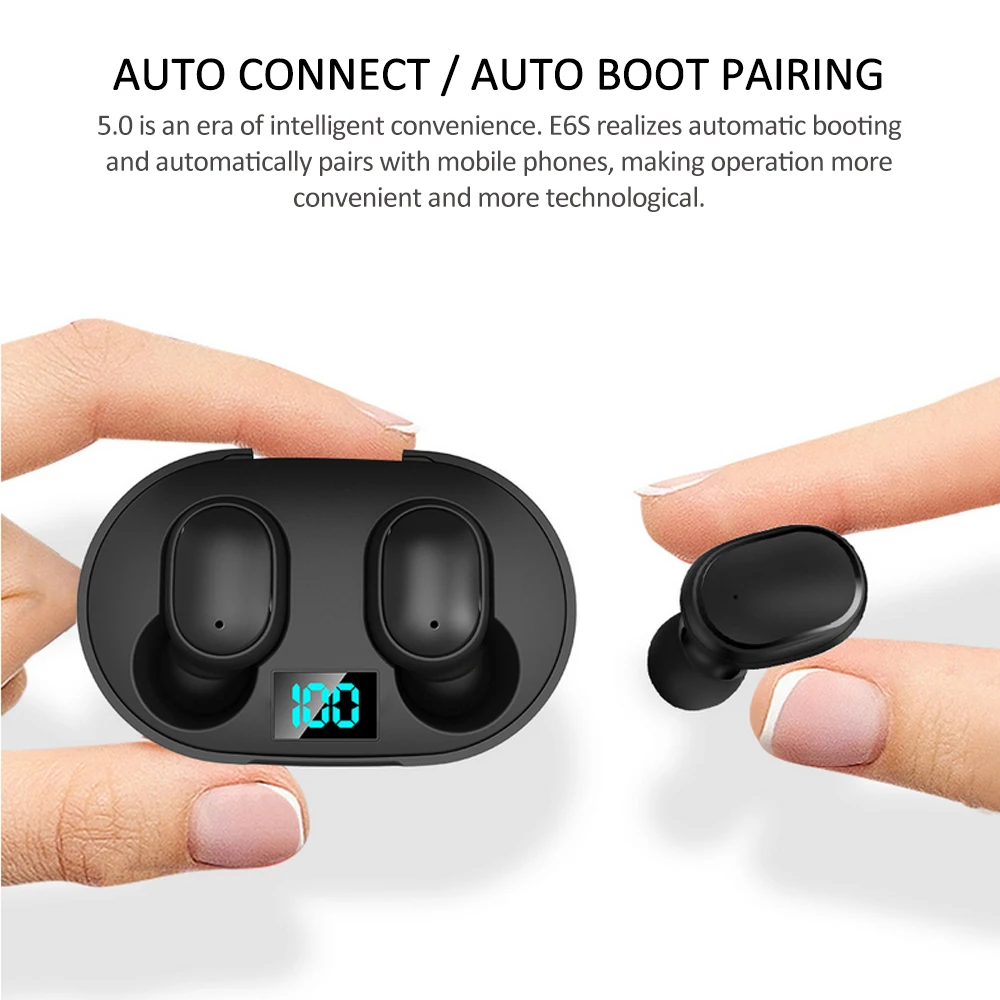 E6S TWS Bluetooth-compatible 5.0 Headset Mini Wireless Earphones Sports Stereo Earphone With Mic For IPhone Samsung IOS Android |