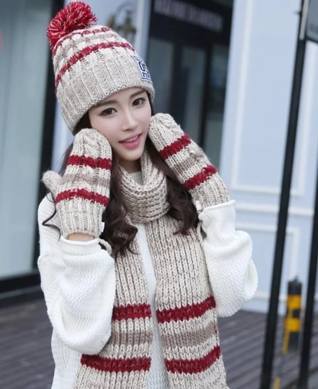 3 шт./компл. меховая шерстяная вязаная шапка с мехом енота женская теплые шапки