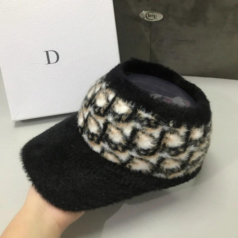 Winter Letters Mink Fur Empty Top Hats Autumn Outdoor Sunshade Caps Fashion Student Sports Cap Women 2020 Stretch to Keep Warm
