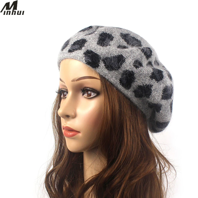 Minhui вязаные шапки из кроличьего меха для Женщин Модные леопардовые Touca зимняя