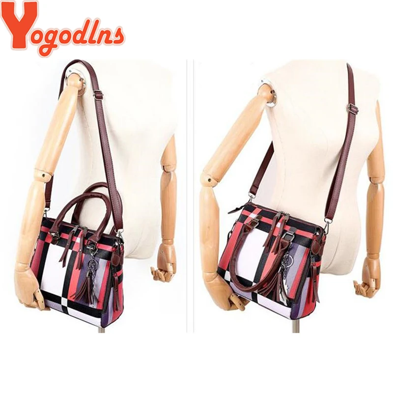 Yogodlns Luxury Handbags plaid Women Bags Designer 2021 tassel Purses and Set 4 Pieces Female Feminina travel tote |