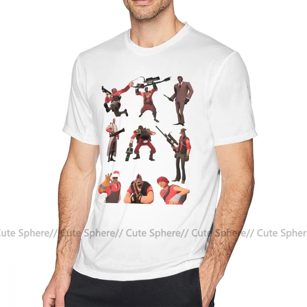 Team Fortress 2 футболка Team Fortress 2 все персонажи класса с логотипом TF2 Футболка Мужская хлопковая футболка с коротким рукавом - Цвет: White