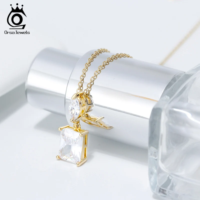 ORSA JEWELS Настоящее 925 AAAA циркониевое ожерелье с подвеской из стерлингового серебра, скользящая подвеска, простое короткое ожерелье, подлинное ювелирное изделие SN182