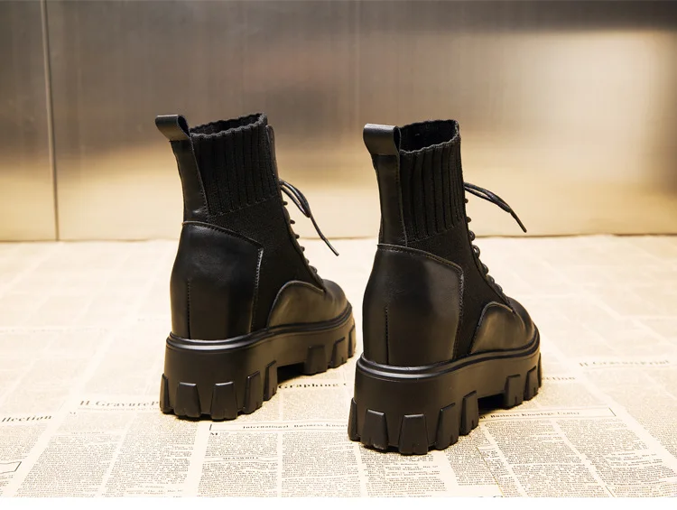 

style leather increases within autumn new and winter flying Autumn boots woven small thick bottom short boots