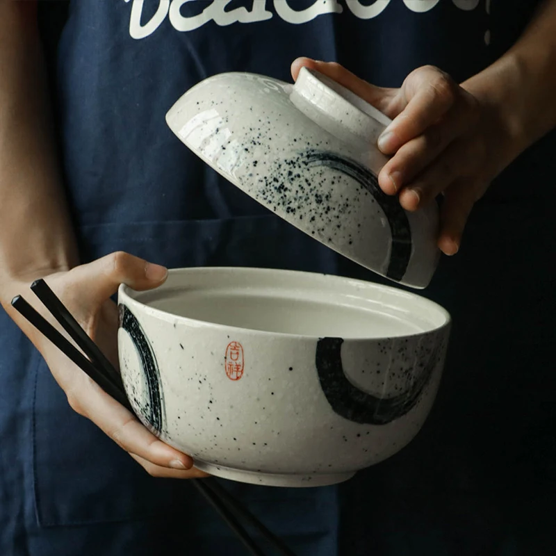 

Kinglang Japanese Style Ceramic 6.5 Inch Home Bowl Instant Noodle Soup Ramen Bowl Household Bowl With Lid