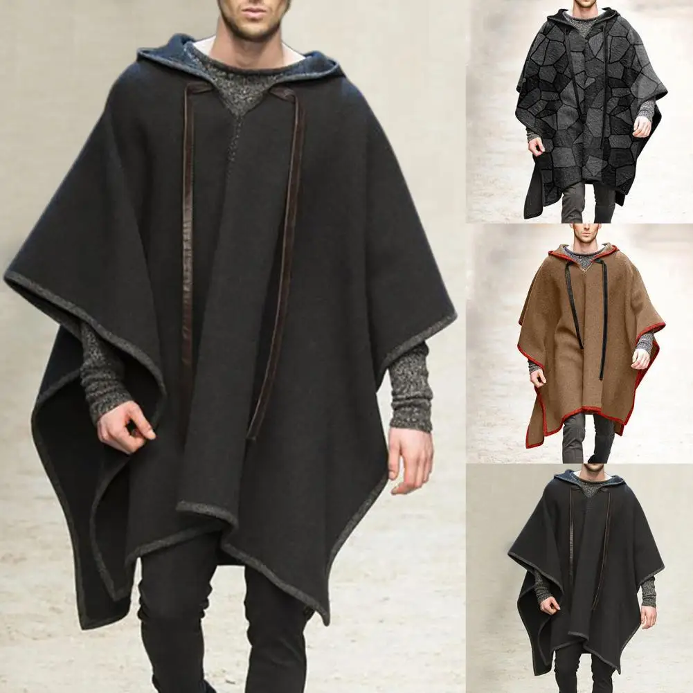 

Fashion Men Long Coat Patchwork Cape Coat Solid Color Batwing Sleeve Irregular Hem Cape Coat Extra Loose Shirt Oversized Jackets