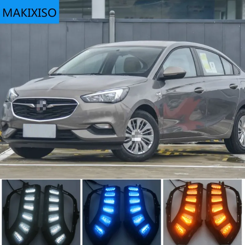 

2 шт. светодиодный DRL Противотуманные Фары Светильник для Buick Excelle 2018 2019 белого, желтого и голубого цвета передняя противотуманная фара Дневной светильник