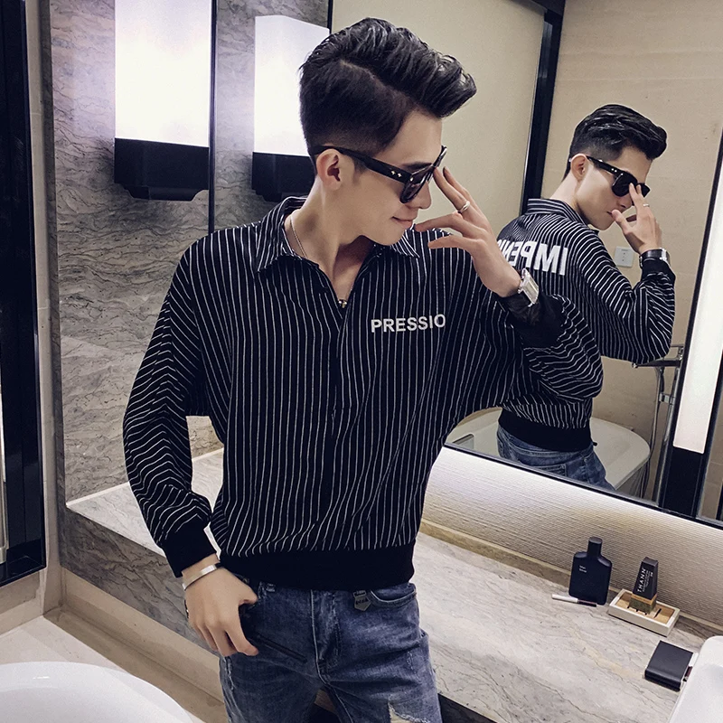 Autumn New Striped Shirt Men Loose Linen Pullover Mens Casual Shirts Long Sleeve Streetwear Bat For Clothes 2019 3XL | Мужская одежда