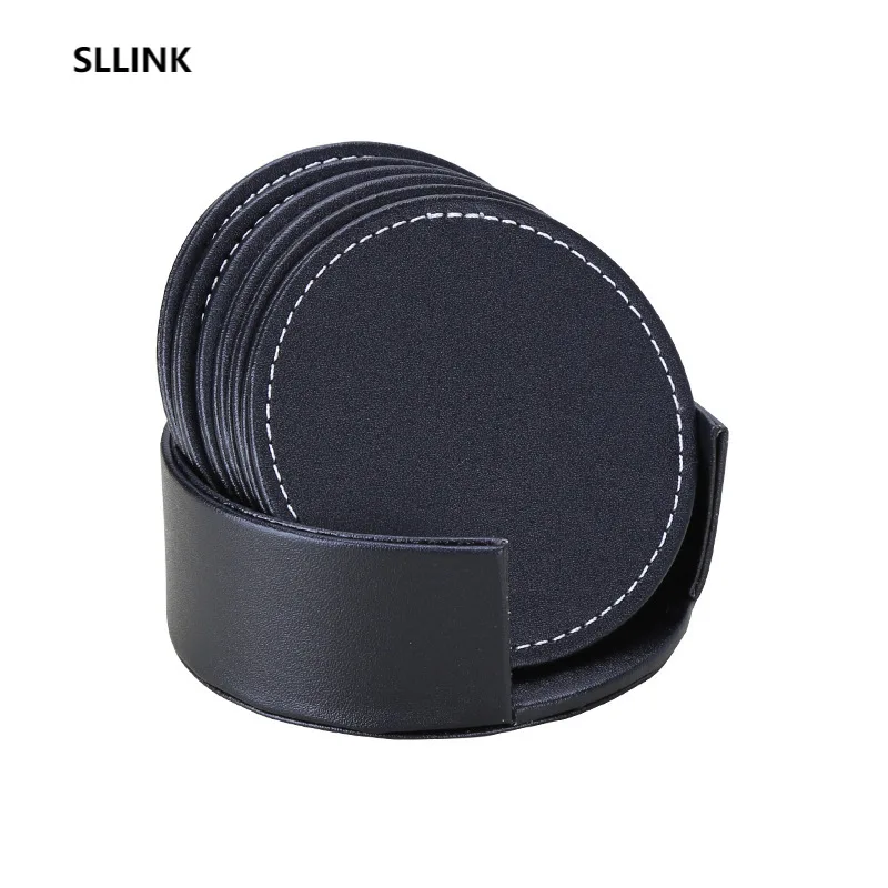 

1set Leather Coasters Suits Exquisite Non-Slip Heatproof Small Placemat Pu Creative Tea Cup Mat kitchen accessories
