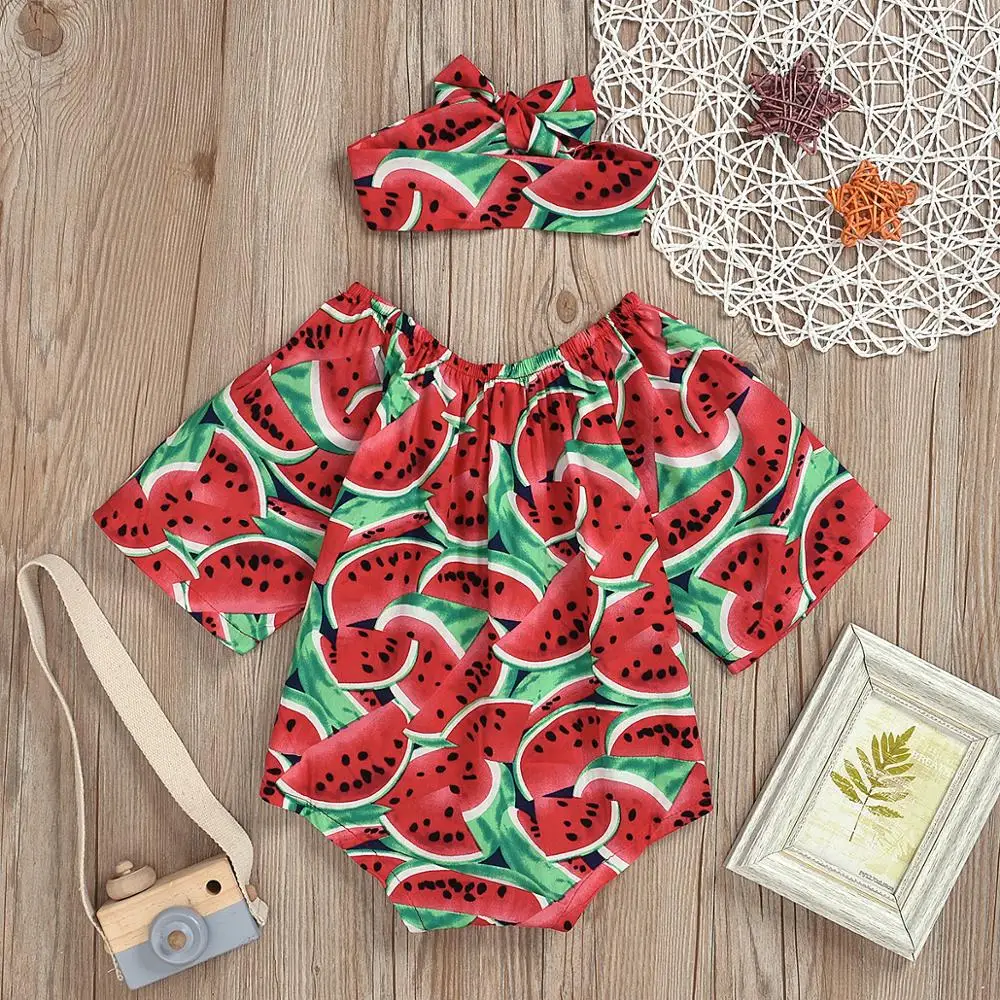 Летний милый комбинезон для новорожденных девочек 2 шт. без рукавов с принтом