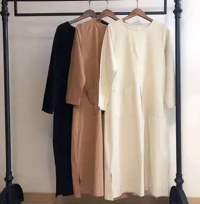

Vintage Loose Cotton And Linen Dresses Women Casual Pocket Minimalist Long Dress Female 2021 Spring