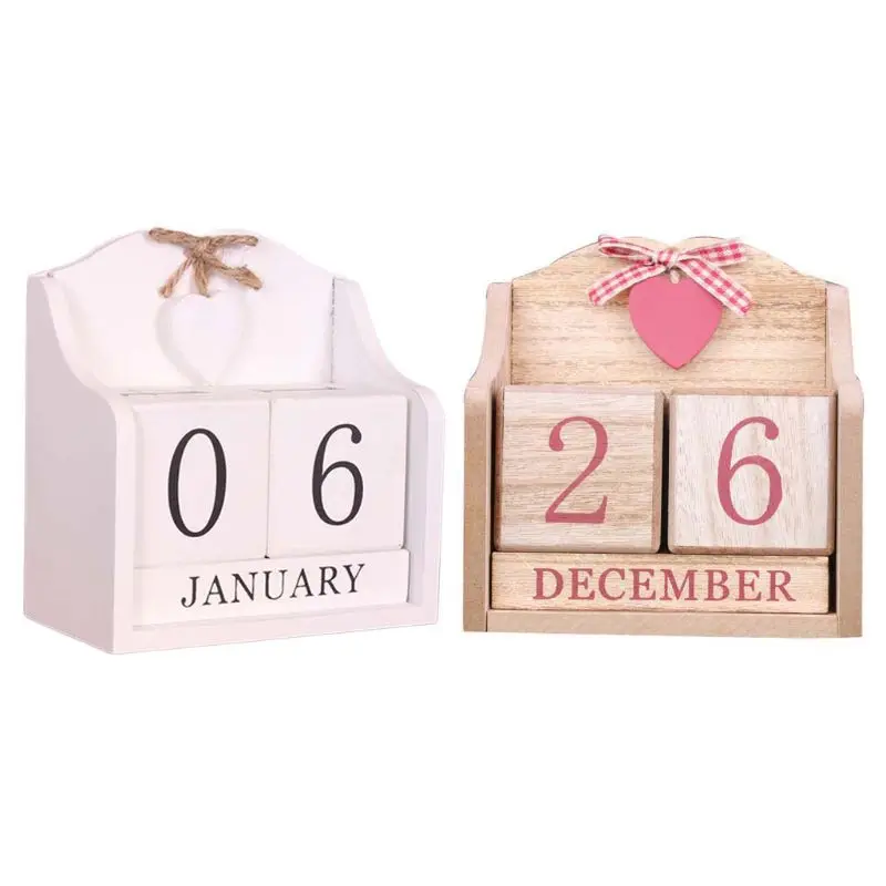Vintage Wooden Perpetual Calendar Month Date Display Eternal Blocks Photography Props Desktop Accessories Home Office Decoration |