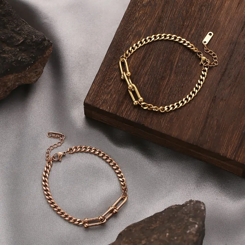 

Korean Titanium Steel Chunky Chain Bracelet Splicing Cuban Chain Bracelet Bangles Unisex Hip Hop Wristband Fashion Jewelry