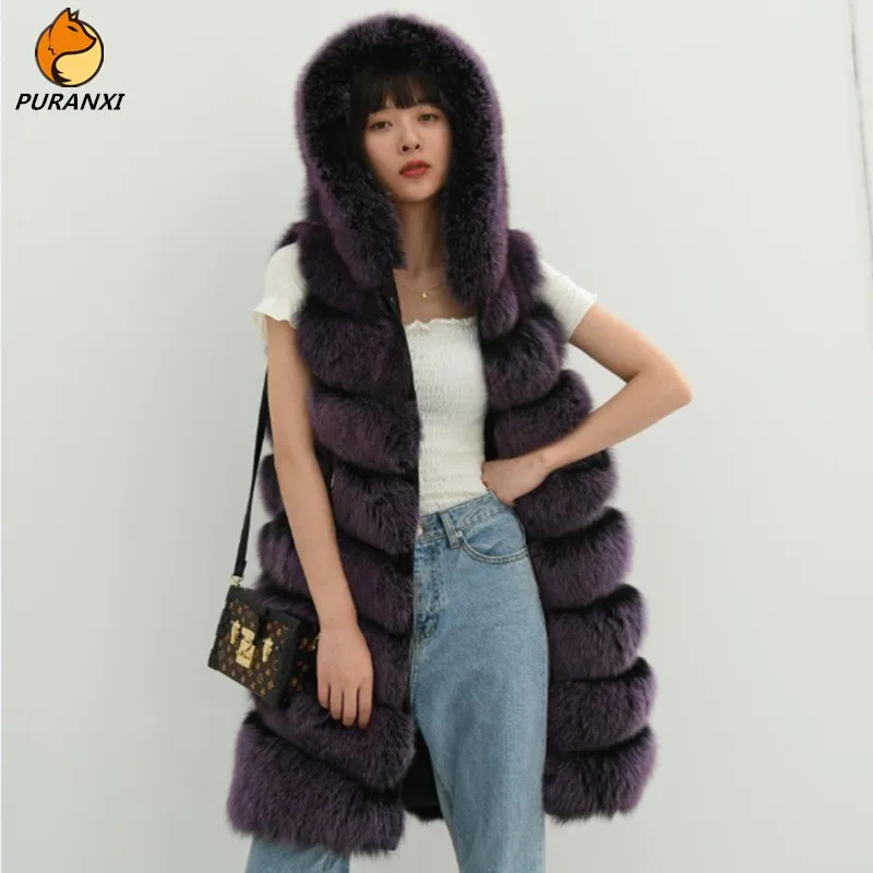 Новинка 2019 женский жилет из натурального меха голубой лисы с капюшоном жилетка