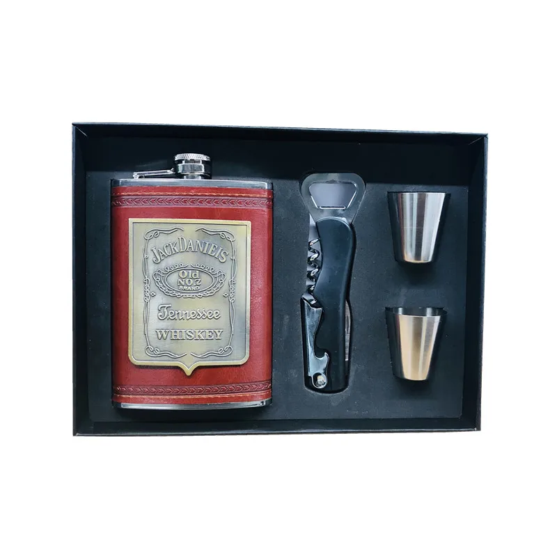 jack set Не содержит Бисфенол А 9oz полностью черный, произведенный на одной винокурне бутылка флакон Pu Обёрточная бумага 304 спирта из нержавеющей стали Воронка плоская фляжка с открывалка для бутылок, подарок, набор в коробке - Цвет: jack set