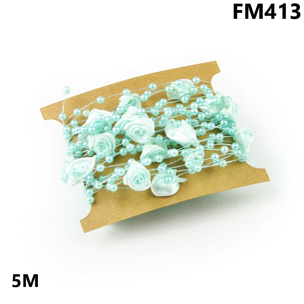 FM413 5 м бежевая/белая леска, искусственная цепочка с жемчужными бусинами, гирлянда, цветы, сделай сам, Свадебный декор, Свадебный букет цветов - Цвет: FM413