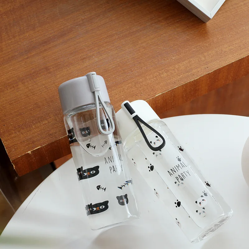 Мультяшная милая стеклянная бутылка воды с силиконовой веревкой креативная