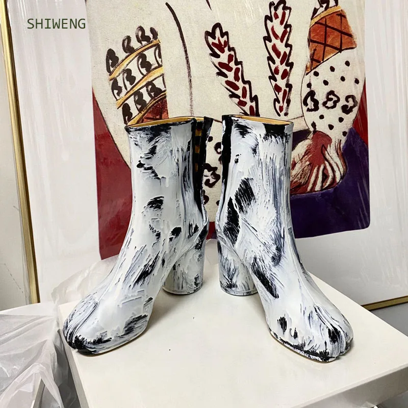 

Женские дизайнерские ботинки из натуральной кожи, ботильоны на высоком массивном каблуке, короткие ботинки, зима 2021