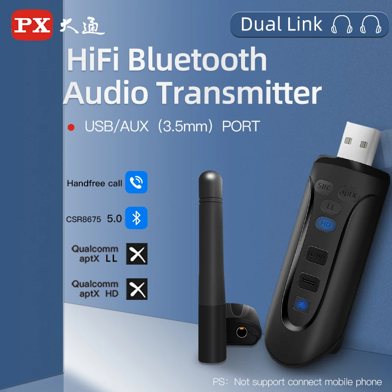 PX CSR8675 aptX HD/LL USB Bluetooth 5 0 адаптер для ПК 3 мм AUX беспроводной аудио передатчик