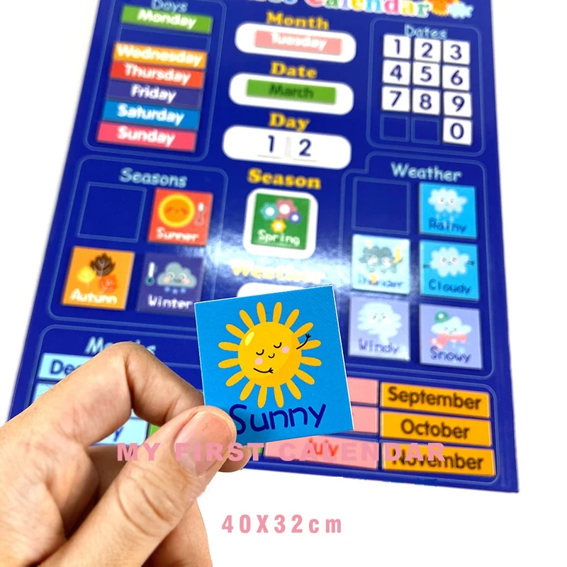 

Kids Magnetic First Calendar Time Month Date Day Season Weather Learning Chart Board Early Educational Toy for Boys Girl