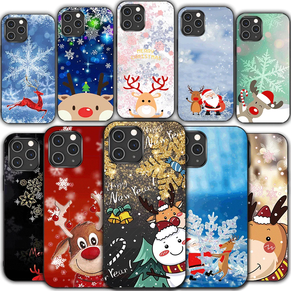 

Fashion Christmas Elk phone case For iPhone 13 12 mini 11 pro xs max X XR 5 6 7 8 plus tpu black soft shell protective sleeve