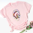 Футболка с наушниками и акварельным принтом музыкального искусства, уличная одежда, футболка в стиле Харадзюку, Новое поступление 2021, летние топы, футболки, Лидер продаж