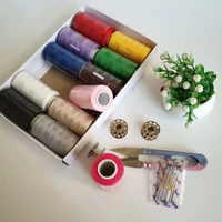 350meterroll knitting polyester sewing machine thread set metal bobbins small scissors diy sewing accessories
